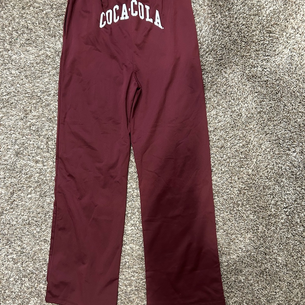Coca Cola Burgundy Track Pants with Red and White Stripe - Picture 2 of 2